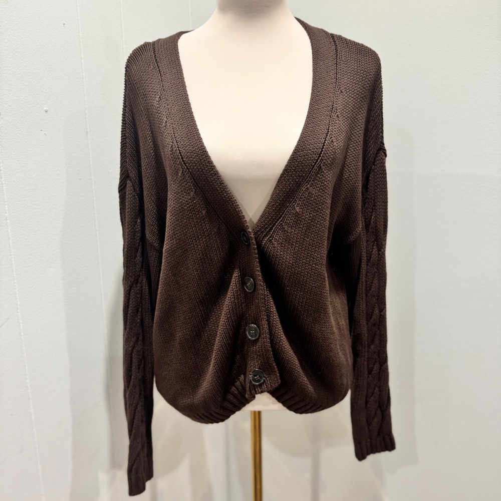 525 Brown Cardigan Cable Knit Cozy | Size M